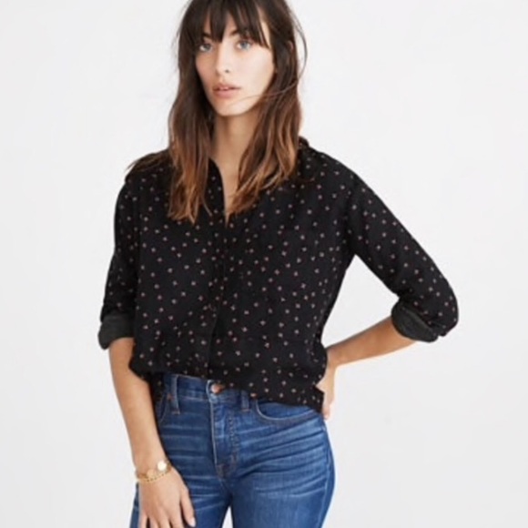 Madewell Tops - Madewell Black Floral Long-sleeve Button Down XS